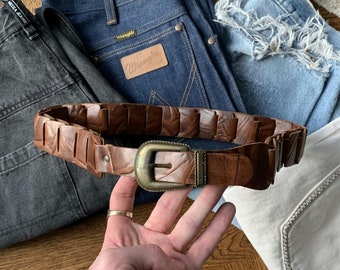 Braided Italian Leather Belt 90s 2000s Vintage 30-31-32 USA 1990s