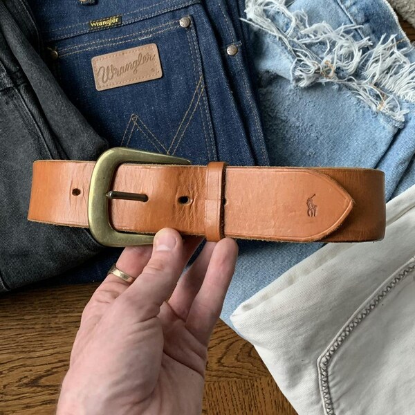 Vintage Polo Ralph Lauren Belt Brown Leather RRL 28 Small USA RL 1990s 1980s Polo by Ralph Lauren 2000s 90s 80s Buckle Belt Leather Belts
