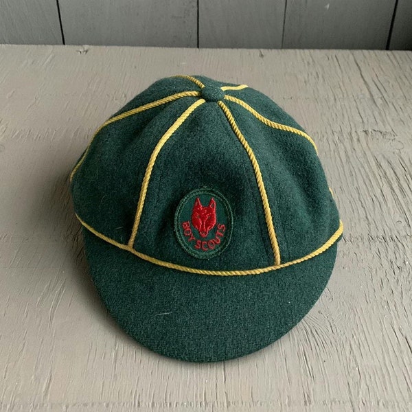 True Vintage Boy Scouts Wool Hat Cap Tiny Head Small Womens Vintage Cricket Hat Antique 1940s 1930s 1950s BSA Wool Cap Americana Fitted Hat