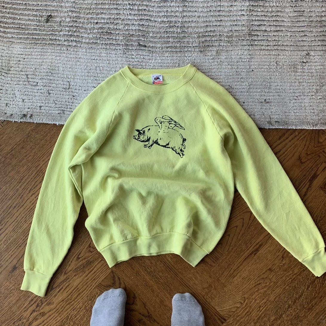 90s Vintage When Pigs Fly VNTG Fruit of the Loom Made in USA Crewneck L 1990s Vintage Pullover Sweatshirt Vintage Crewneck Sweater Acid 80s
