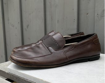 Vintage Prada Loafers Square Toe Leather 1990s Prada Shoes 2000s Prada Leather Slip On Dress Shoes Mens 10 US Brown Leather Prada 0744 8.5