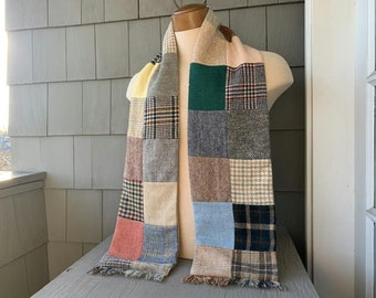 Vintage Wool Scarf 70s Donegal Tweed Patchwork Shetland Knit Twill Patch Tartan Plaid Houndstooth Scotland England Ireland True Vintage UK