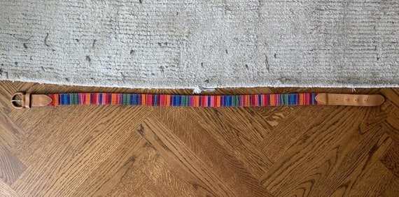 90s Vintage Guatemala Fabric Belt Hippy Boho Rainbow XL USA  display picture 1