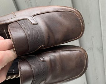 Vintage Prada Loafers Square Toe Leather 1990s Prada Shoes 2000s