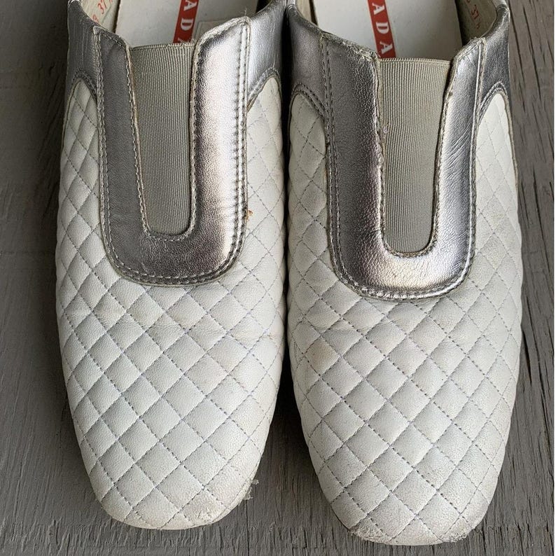 2000s Prada Sport Mules Y2K Vintage Quilted Slipon Sneaker Vintage Prada Sport Sneakers Slip On White 2000s 1990s Vintage Designer Womens image 6