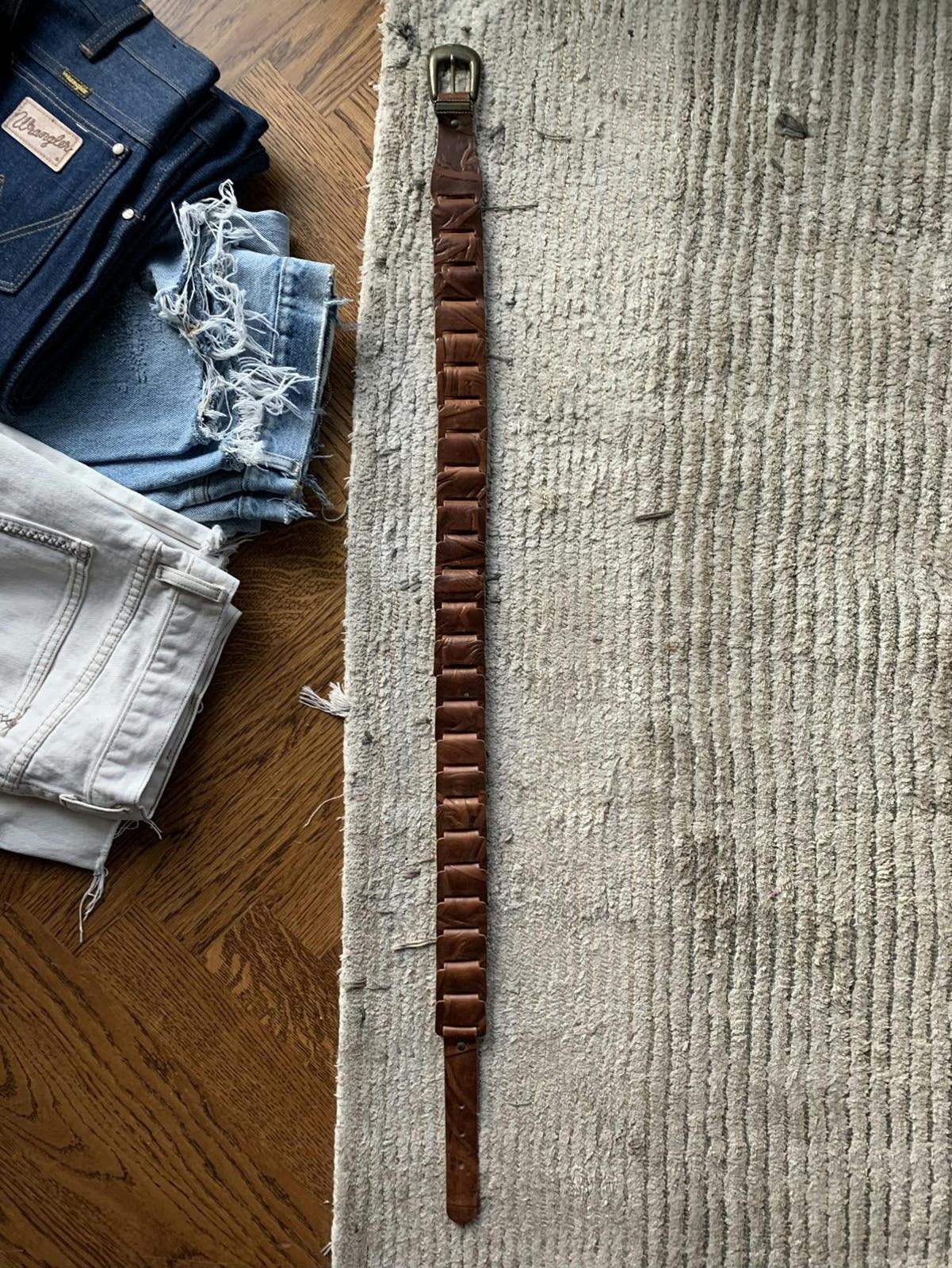 Braided Italian Leather Belt 90s 2000s Vintage 30-31-32 USA 