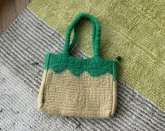 Felted Wool Tote Bag Day Bag Mens Womens Purse Sack Pouch Felt Purse Two Tone Colourful Cute Handmade Handknit Knit Used Clothing Mini Small