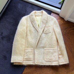Vintage Mohair Jacket 70s Mohair Sports Coat Bardolino England Monteselli by Primrose Shawl Loose Knit Mohair Blazer Butter Yellow Hairy S image 4