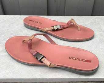 Pink Prada Flip Flops Y2K 2000s Sport Thong Sandals Slip-on Vintage Prada Sport Sandals Buckle Made in Italy Beach Spring Summer