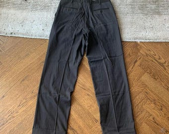 Vintage 90s ZANELLA Black Wool Gabardine Mod Flat Front Slacks