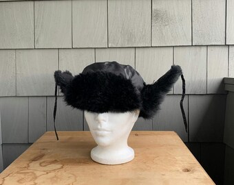 90s Vintage Fur Lined Nylon Trapper Cap Ushanka Winter Hat Pilot Cap USAF Fur Ushanka Fur Hunting Hat Fur Trapper Ear Flaps Mens Used