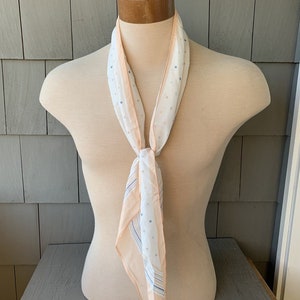 Vintage Silk Chiffon Scarf Ascot Cravat Neck Shawl Kerchief Handkerchief Polka Dot Patterned Rectangle Light Womens Mens Used VNTG Clothes
