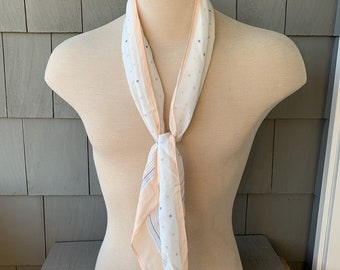 Vintage Silk Chiffon Scarf Ascot Cravat Neck Shawl Kerchief Handkerchief Polka Dot Patterned Rectangle Light Womens Mens Used VNTG Clothes
