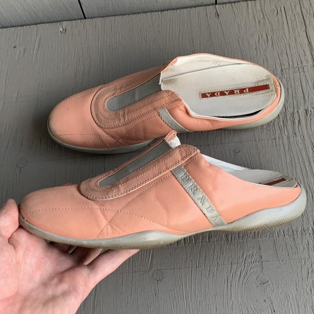 靴 2000s PRADA archive leather mule shoes 2000s Prada Mules Y2K Sport Slip on Sneaker S/S Sport Model 3308