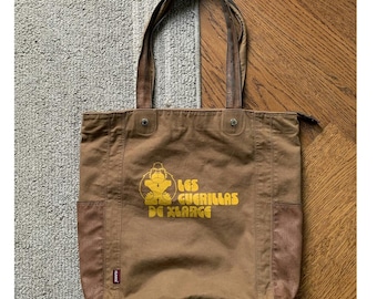Vintage XLarge Tote Bag Y2K Les Guerilla Leather Cargo Japan Designer Brand Used  Side Bag Day Grocery Sack 90s X-Large Gorilla