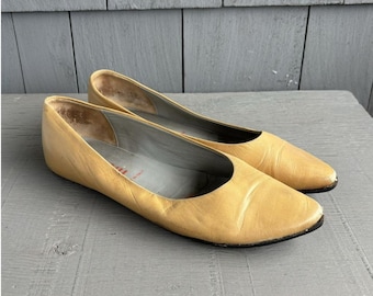 Vintage Miu Miu Flats 90s Leather Slip On Loafer Prada Point 1990s Miu Miu Shoes Tan Leather Slippers Miuccia Prada Jil Sander Style