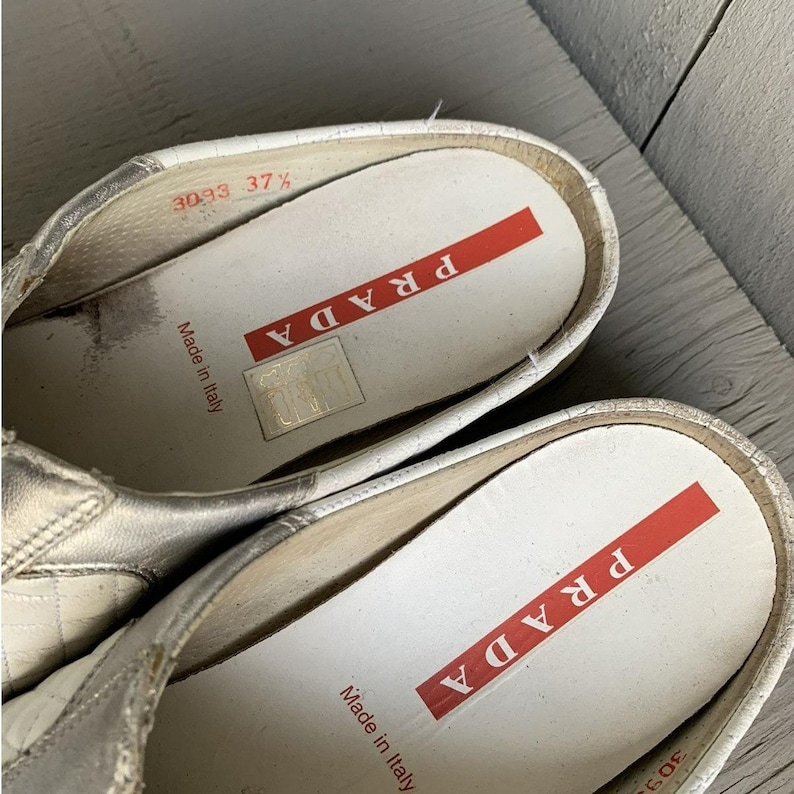 2000s Prada Sport Mules Y2K Vintage Quilted Slipon Sneaker Vintage Prada Sport Sneakers Slip On White 2000s 1990s Vintage Designer Womens image 4