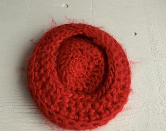 Vintage Fuzzy Soft Red Beret Mohair Wool Chunky Knit Hat Cap  display picture 1