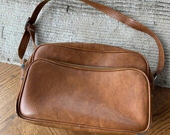 1980s Brown Leather Messenger Bag 70s Vintage Skyline Crossbody