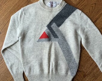 80s Vintage Wool Sweater ALD Printed Wool Pullover Knit Jumper Vintage Sears Vintage Club International Vintage Pullover Sweater Crewneck