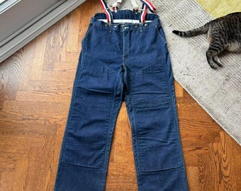 90er Vintage Doppelknie-Denim Kettensägensicher Vintage Logging Hose Schwere Arbeit Jeans Vintage Stihl Canada Strumpfknopf Sicherheit Gepolsterte Knie