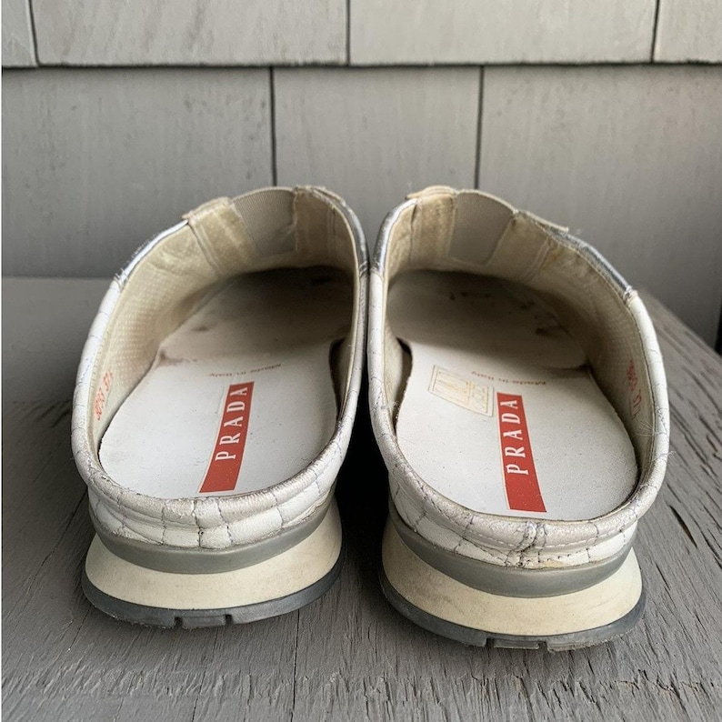 2000s Prada Sport Mules Y2K Vintage Quilted Slipon Sneaker Vintage Prada Sport Sneakers Slip On White 2000s 1990s Vintage Designer Womens image 8