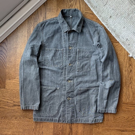 Vintage Denim Chore Coat Y2K 2000s Faded Wash Work Jacket M 