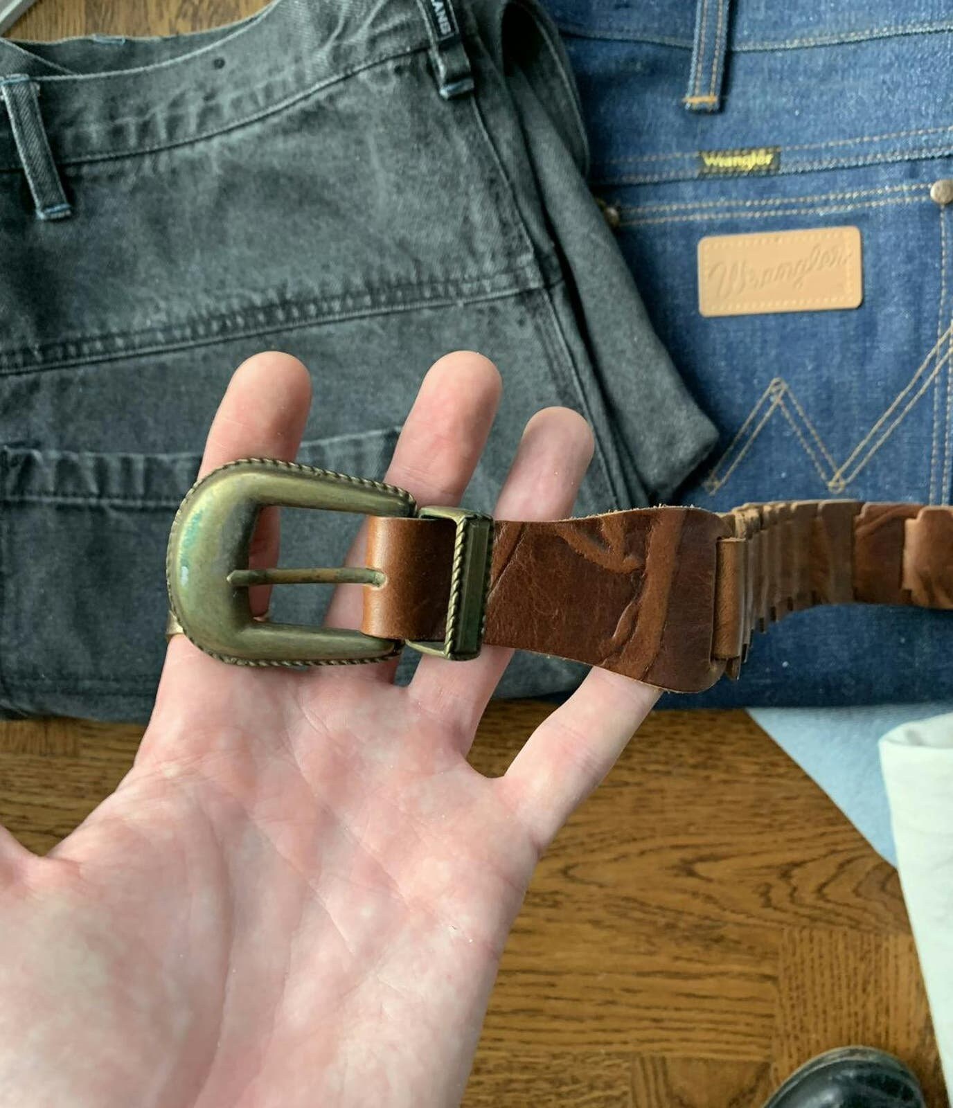 Vintage 1990s Brown Ladder Braided Leather Belt Italy Large Braided Italian Leather Belt 90s 2000s Vintage 30-31-32 USA  main image 3