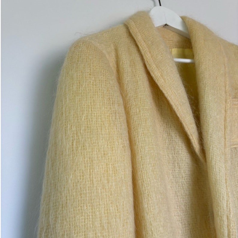 Vintage Mohair Jacket 70s Mohair Sports Coat Bardolino England Monteselli by Primrose Shawl Loose Knit Mohair Blazer Butter Yellow Hairy S image 5