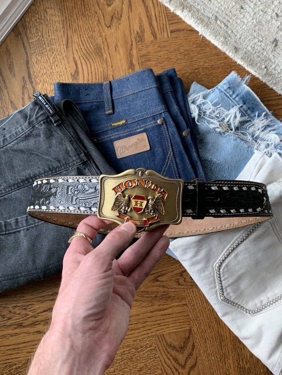 Vintage 70s Biker Chic Belt vintage 70s wide belt with brutalist art buckle – 86 Vintage main image 4