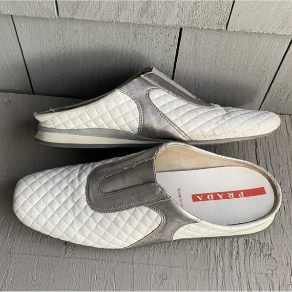 2000s Prada Sport Mules Y2K Vintage Quilted Slipon Sneaker Vintage Prada Sport Sneakers Slip On White 2000s 1990s Vintage Designer Womens
