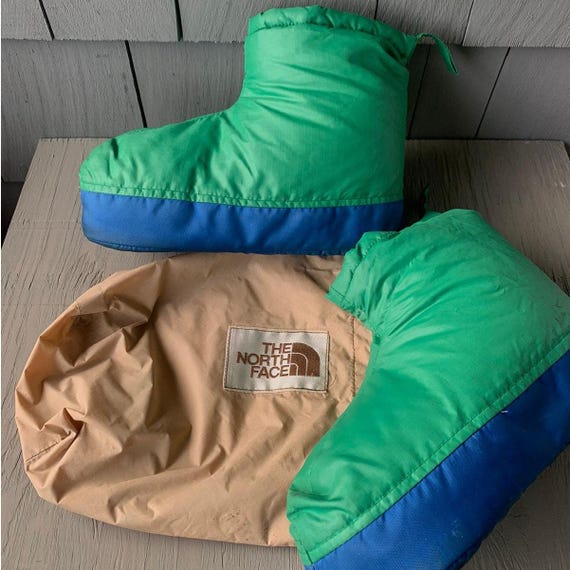 The North Face, 1970s North Face Booties 70s Vintage Goosedown Booties Vintage Down Slippers Puffer Boots TNF Brown Label Two Tone Winter Lodge Slip On