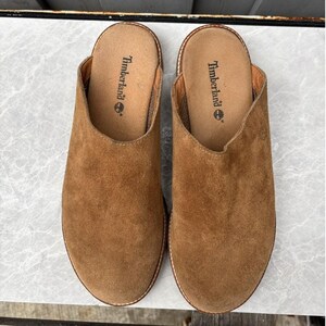 Vintage Timberland Suede Mules Lug Sole Boots Vintage Slip On Clogs Sheepskin UGGs Wheat Garden Mens 8.5 Womens 10 Slides Sandals Slippers image 2