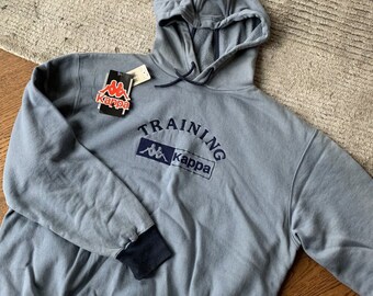 90s Kappa Pullover Hoodie Deadstock Vintage Training Sport 1990s Vintage Kappa Sport Hooded Sweatshirt Made in Portugal Contrast Ribbed