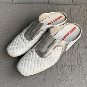 2000s Prada Sport Mules Y2K Vintage Quilted Slipon Sneaker Vintage Prada Sport Sneakers Slip On White 2000s 1990s Vintage Designer Womens image 3