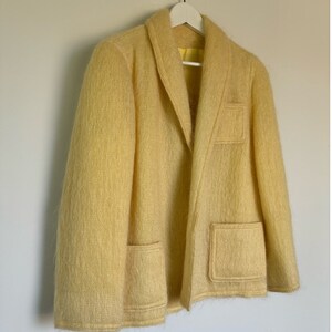 Vintage Mohair Jacket 70s Mohair Sports Coat Bardolino England Monteselli by Primrose Shawl Loose Knit Mohair Blazer Butter Yellow Hairy S image 2