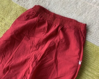 Vintage Playboy Pants Y2K 1990s Nylon Track Suit Active 1980s Nylon Jogging Basic Style Playboy Bunny Hugh Hefner Logo Red Running Pants