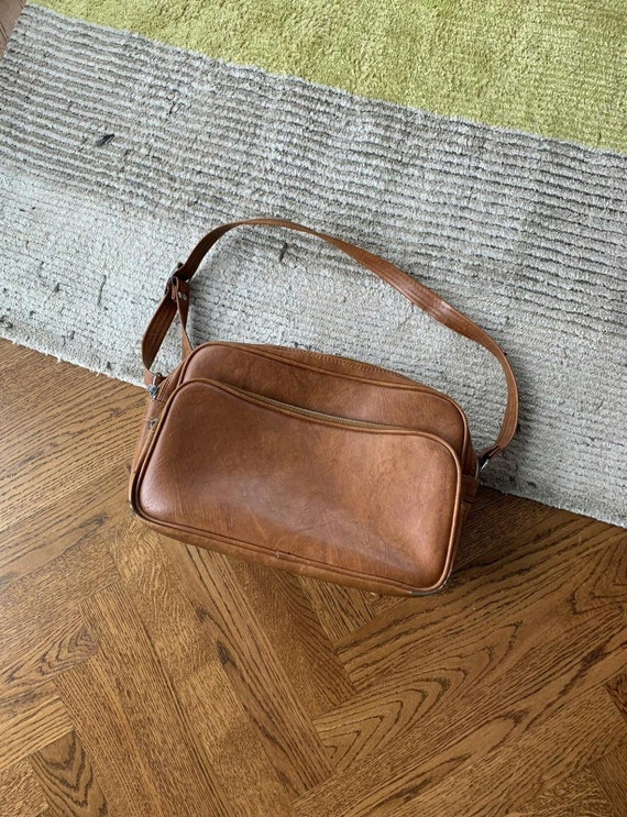 1980s Brown Leather Messenger Bag 70s Vintage Sky… - image 1