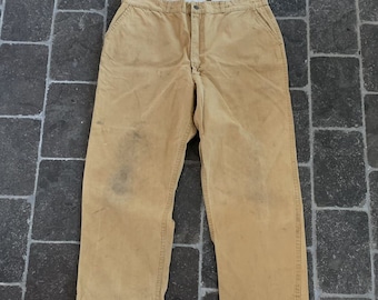 True Vintage Hunting Pants 1960s SafTbak Suspender Field Trousers 1950s 1940s 50s 60s Distressed Thrashed Worn Khaki Serval Zipper Canvas