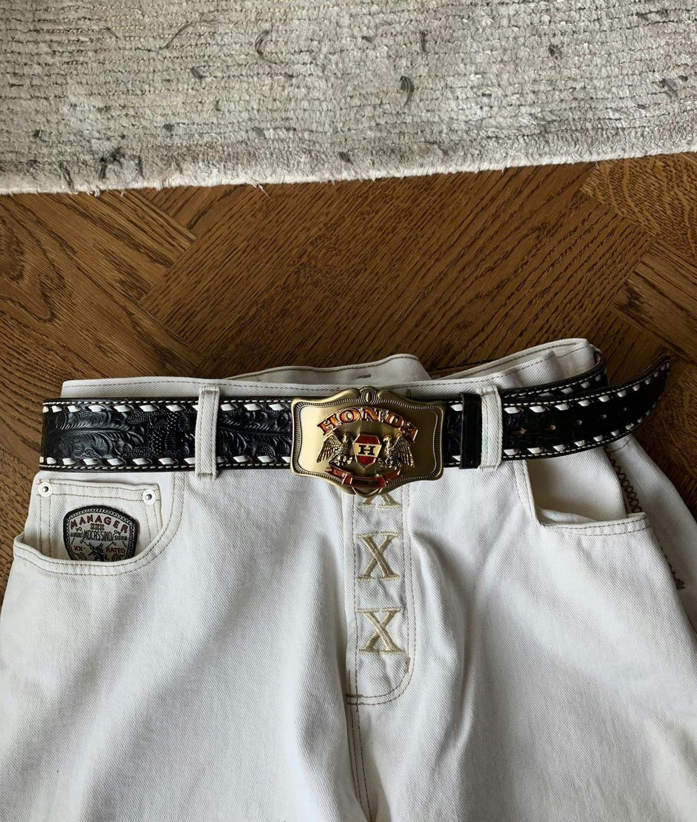 1970s Honda Tooled Leather Belt Vintage Tony Lama 38  display picture 3