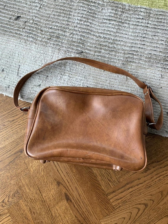 1980s Brown Leather Messenger Bag 70s Vintage Sky… - image 4