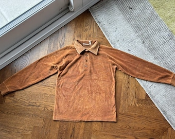 1970s Sears Kings Road Vintage Velour Pullover Polo Quarter Vintage Sears Sweater 70s Vintage Rugby Polo Longsleeve 1960s 60s Vintage Velour