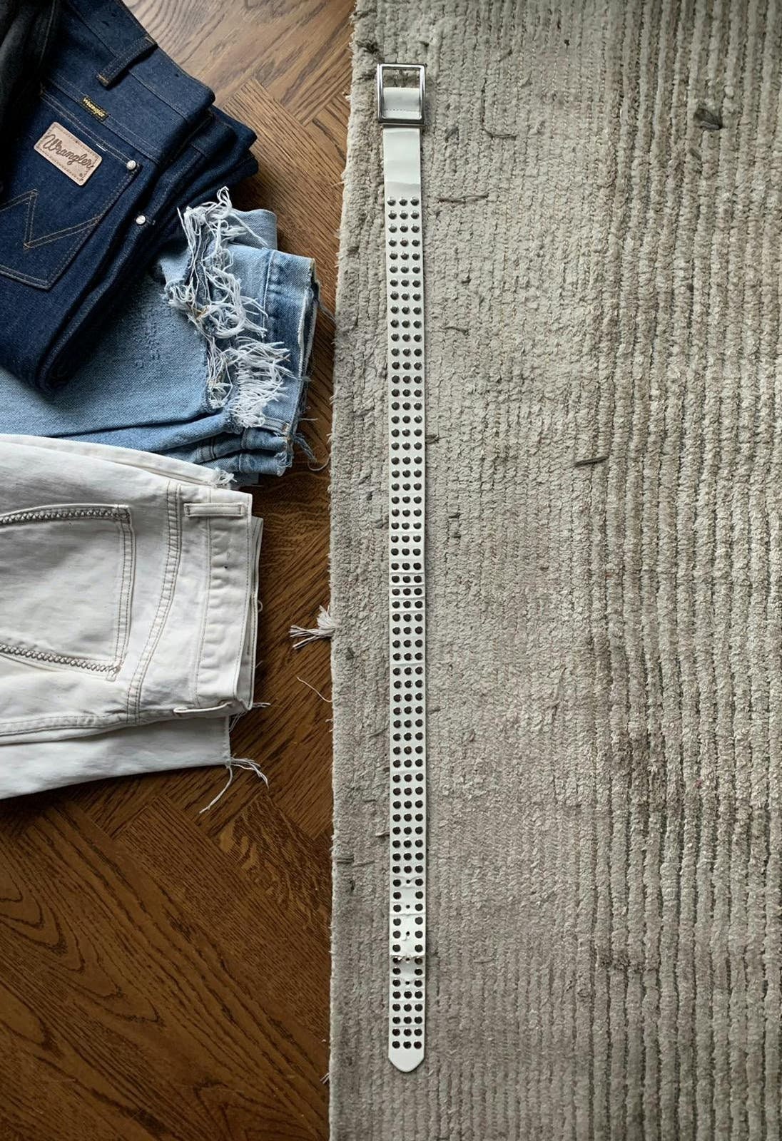 小物 00s archive Y2K Studs Leather Belt White Y2K Belt White | Y2K Wave