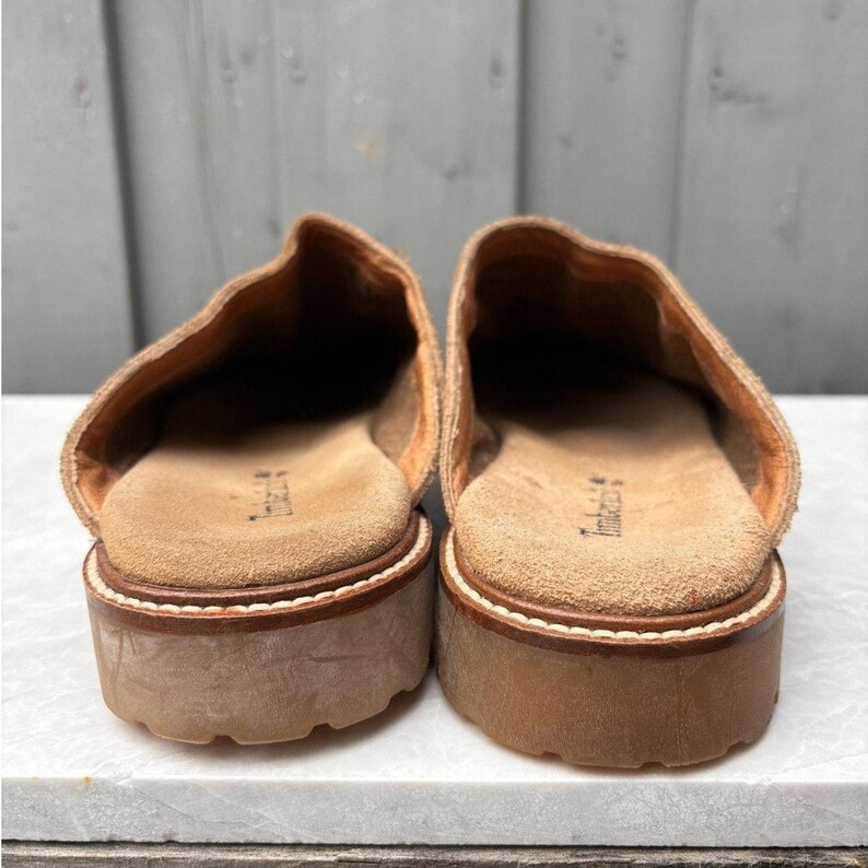 Vintage Timberland Suede Mules Lug Sole Boots Vintage Slip On Clogs Sheepskin UGGs Wheat Garden Mens 8.5 Womens 10 Slides Sandals Slippers image 5
