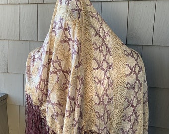 Vintage Silk Shawl Snake Print Fringe Scarf Pashmina Reptile Snakeskin Rayon 70s 80s 90s VNTG Big Womens Mens Used Clothing