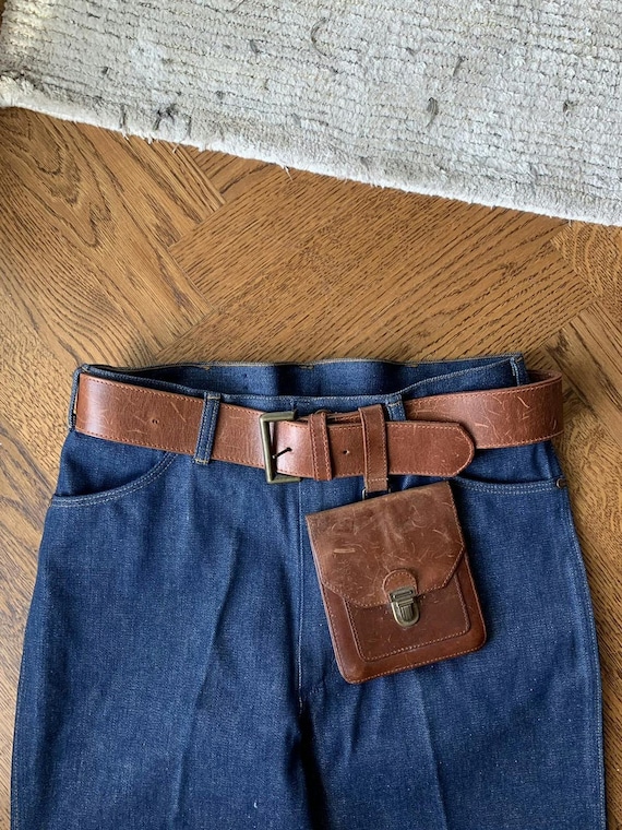 1980s Vintage Heavy Duty Leather Utility Belt Pouch Waist 30