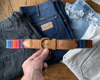 90s Vintage Guatemala Fabric Belt Hippy Boho Rainbow XL USA Mexico Mexican Aztec Mayan Folk Traditional Pattern TribeLeather 1970s 70s Belts