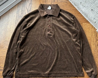 Vintage Velour Polo Pullover 70s 80s 90s Mens Rugby Sweater Vintage National Shirt Vintage Polo Shirt Longsleeve Rugby Quarter Button Collar