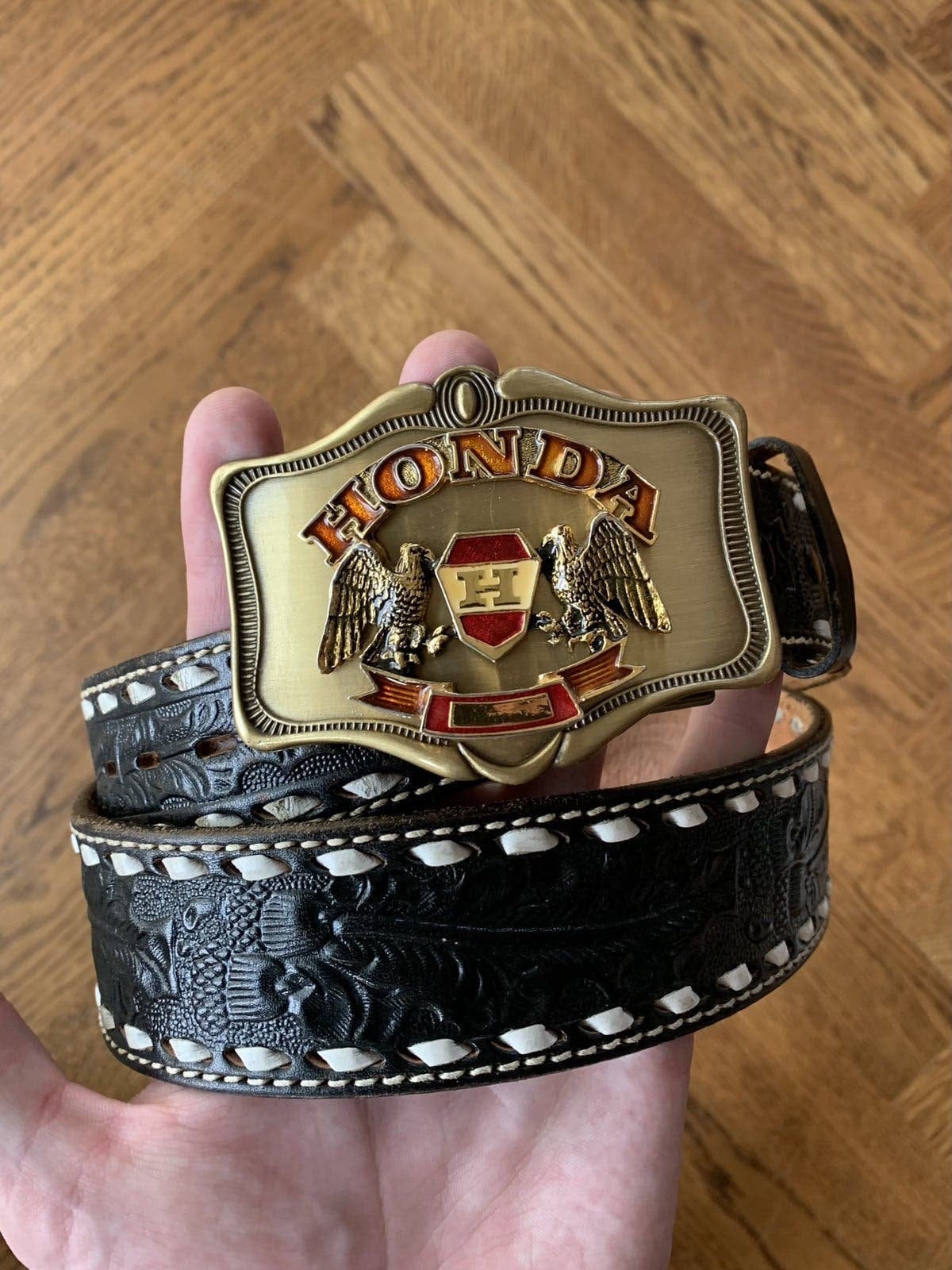 1970s Honda Tooled Leather Belt Vintage Tony Lama 38