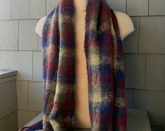 Vintage Mohair Halsduk Grov Löst Stickad Shetland Acne Tartan Rutig Flanell Handvävd ACNE Skottland Irland Ull Kashmir Holtz Renfrew VNTG